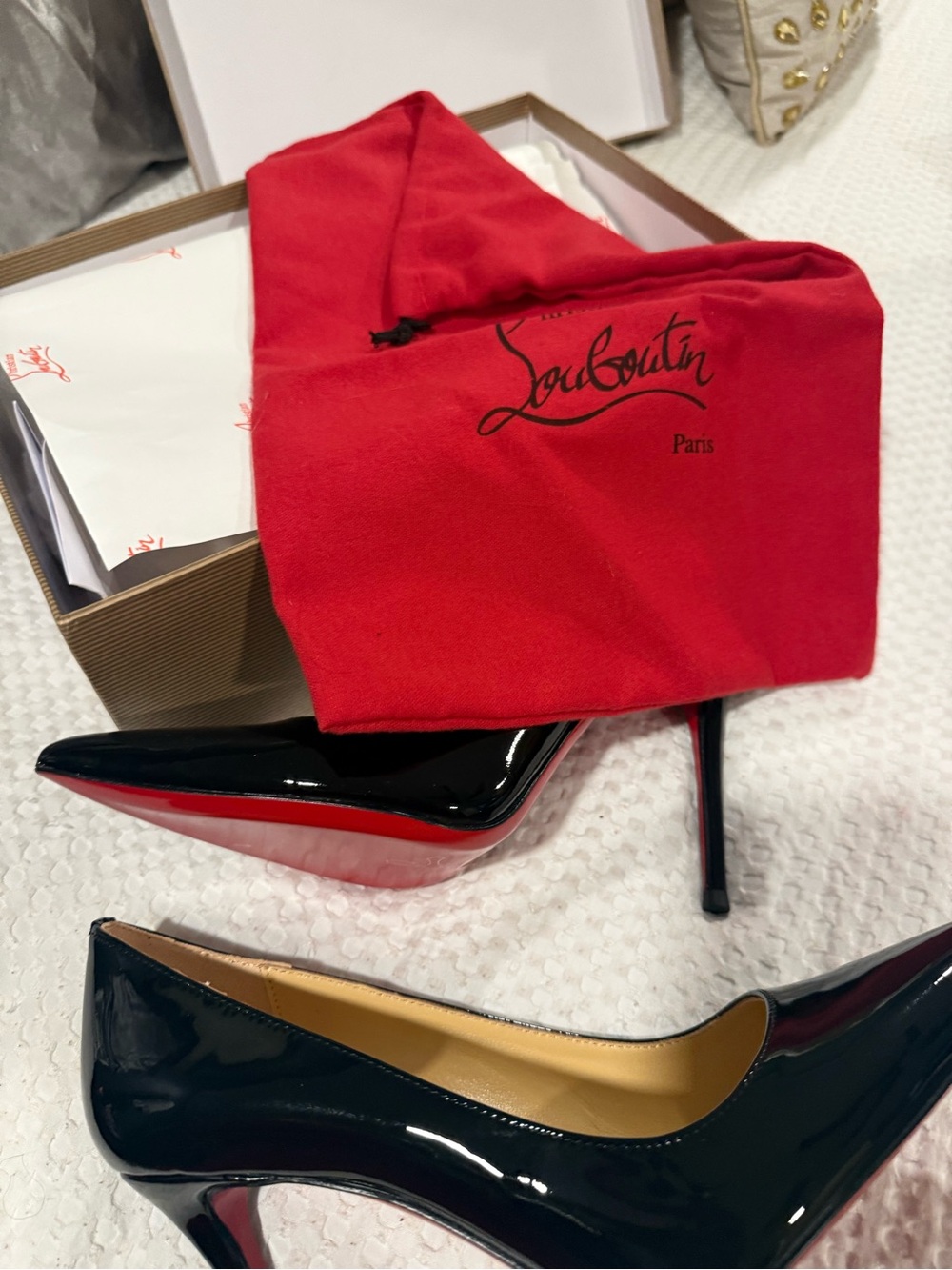 Christian Louboutin Black Patent Leather Pointed Toe Pumps with Red Soles